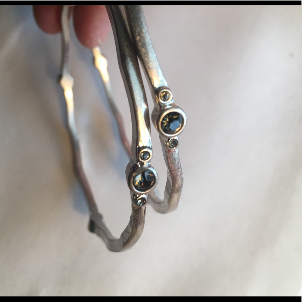 Silver Bangles with Black Stones! Thick & Adorable